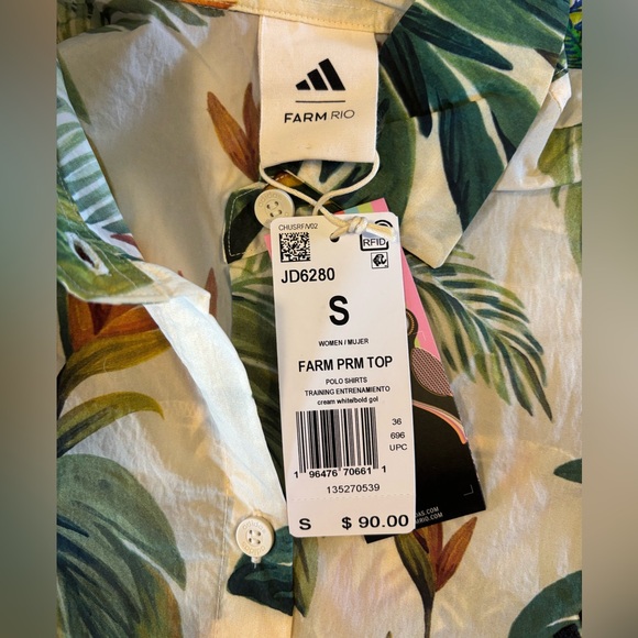 NWT FARM Rio x Adidas Tropical Breeze Cream White Shirt sz S - Picture 5 of 9